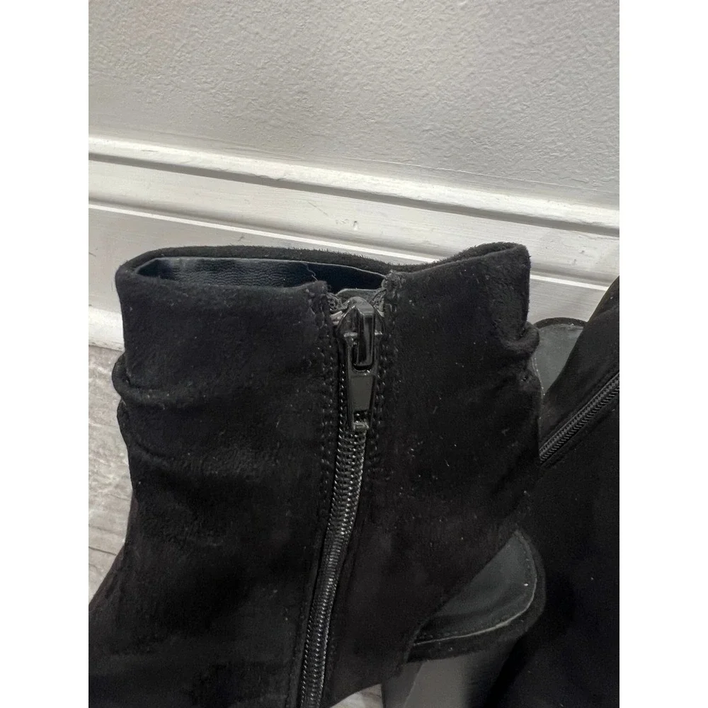 Charlotte Russe Lita Women 7 Black Peep Toe Block Heel Ankle Boots Ruched Cutout